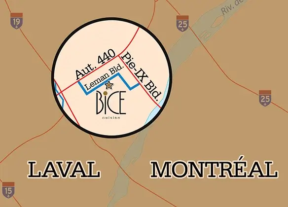 Carte de localisation pour Bice Cuisine &agrave; Laval, QC